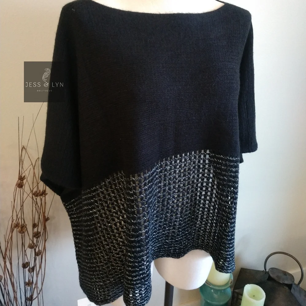 🆕RAYA- Black Oversized Two Tone Knit Sweater w/Wide Sleeves - Picture 6 of 12